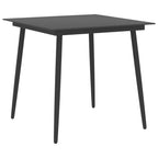 Sodo valgomojo stalas, juodas, 80x80x74cm, plienas ir stiklas