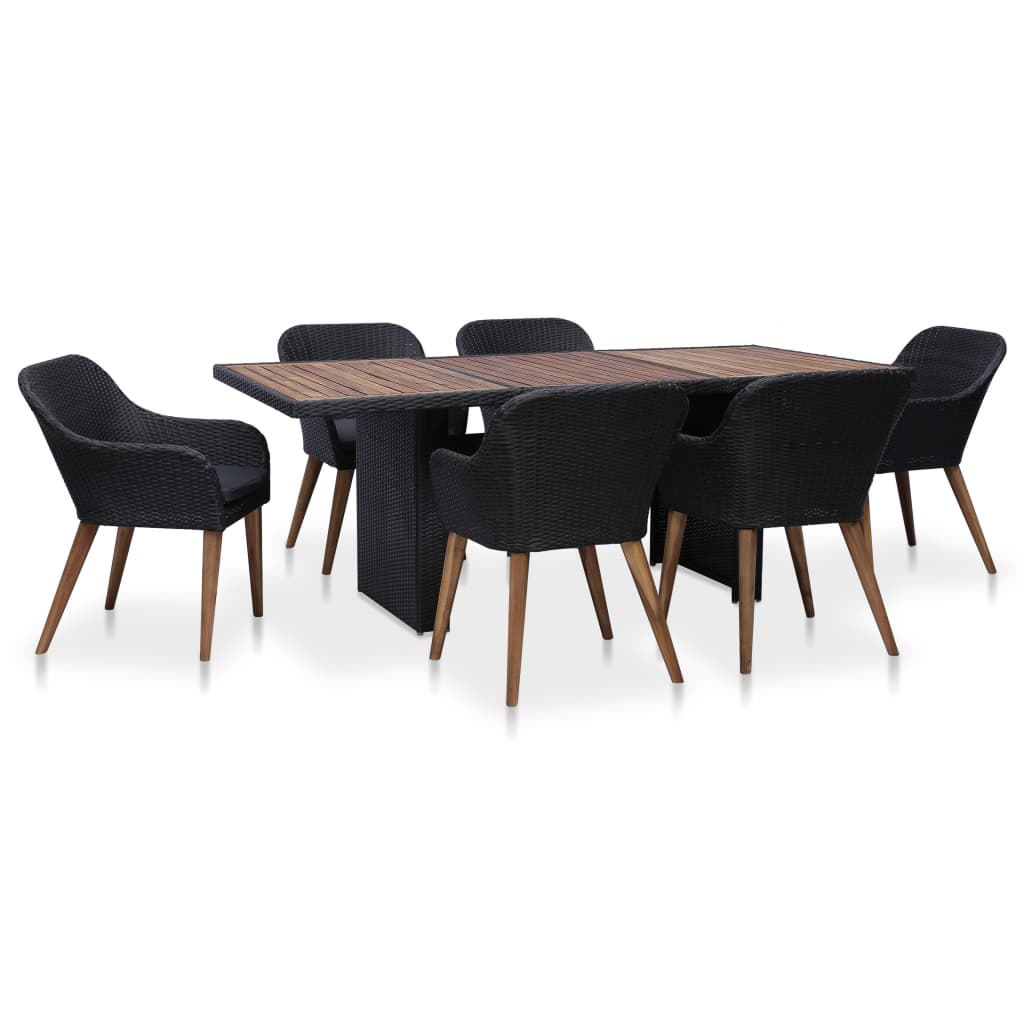 Lauko komplektas su pagalvėlėmis, 7 dalių, juodas, poliratanas