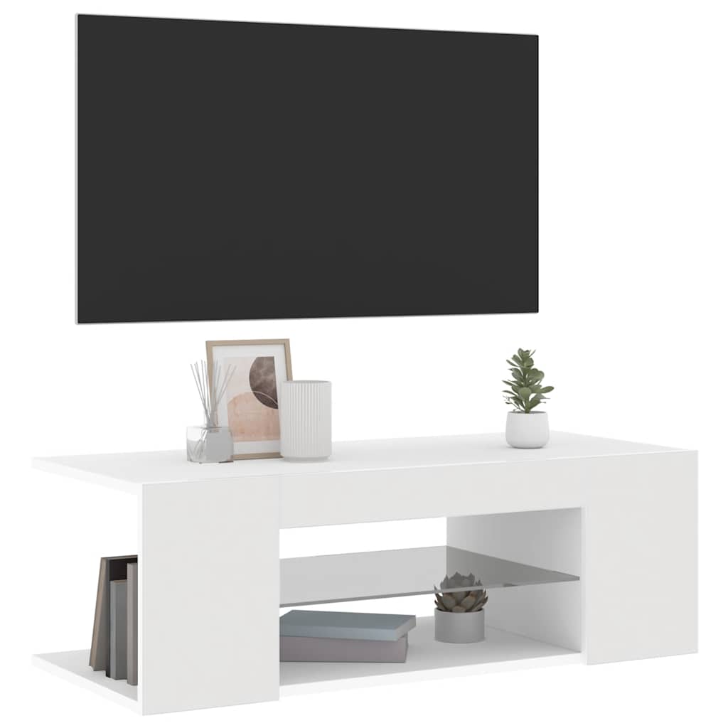 Televizoriaus spintelė su LED apšvietimu, balta, 90x39x30cm