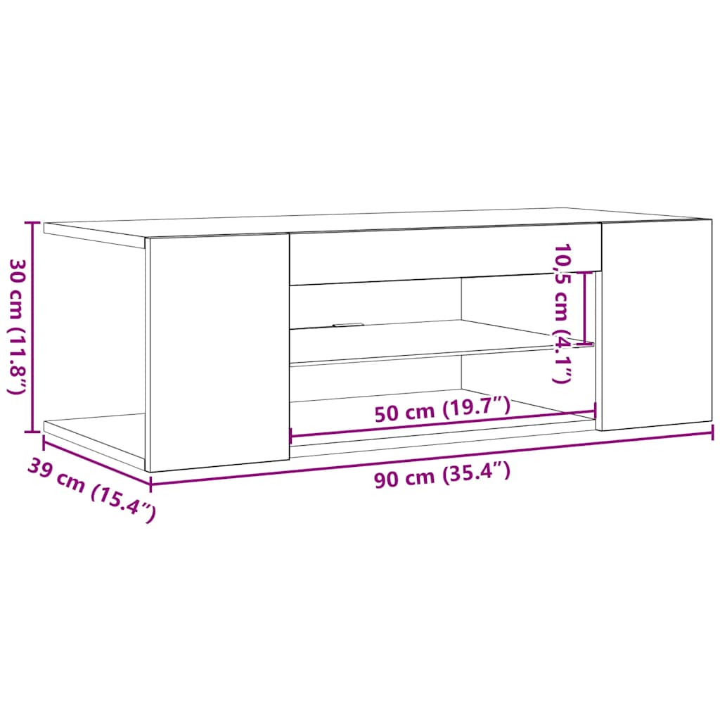 Televizoriaus spintelė su LED apšvietimu, balta, 90x39x30cm