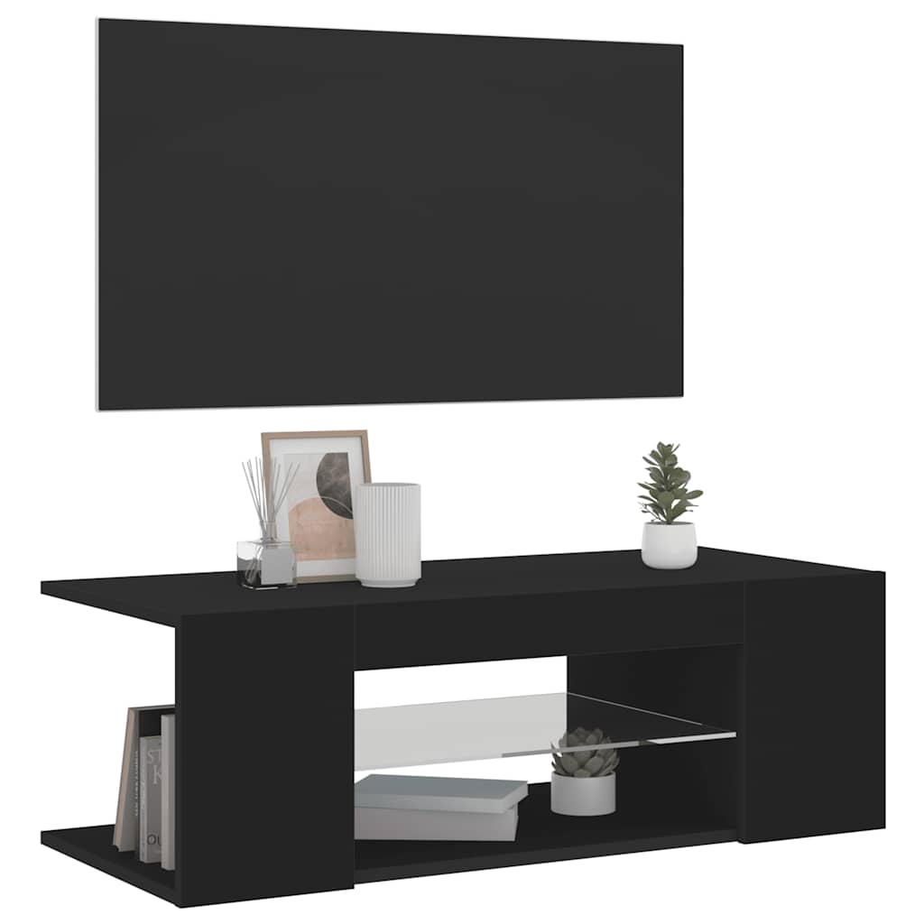 Televizoriaus spintelė su LED apšvietimu, juoda, 90x39x30cm