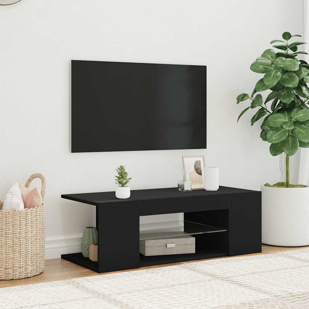 Televizoriaus spintelė su LED apšvietimu, juoda, 90x39x30cm