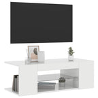 TV spintelė su LED apšvietimu, blizgi balta, 90x39x30cm