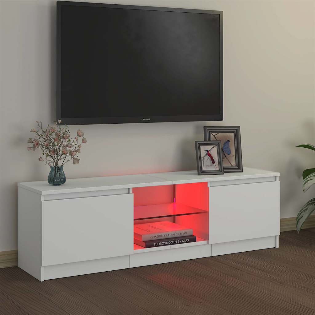 TV spintelė su LED apšvietimu, baltos spalvos, 120x30x36cm