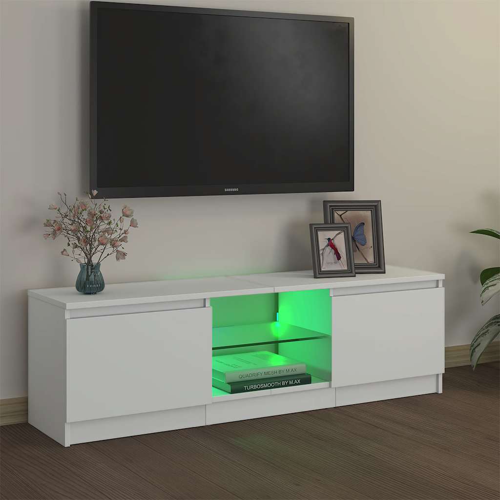 TV spintelė su LED apšvietimu, baltos spalvos, 120x30x36cm