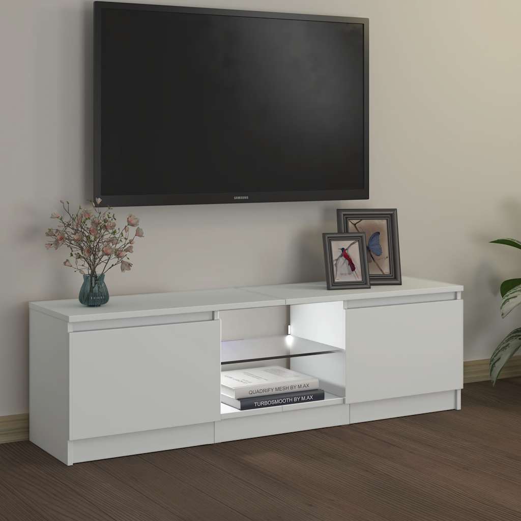 TV spintelė su LED apšvietimu, baltos spalvos, 120x30x36cm