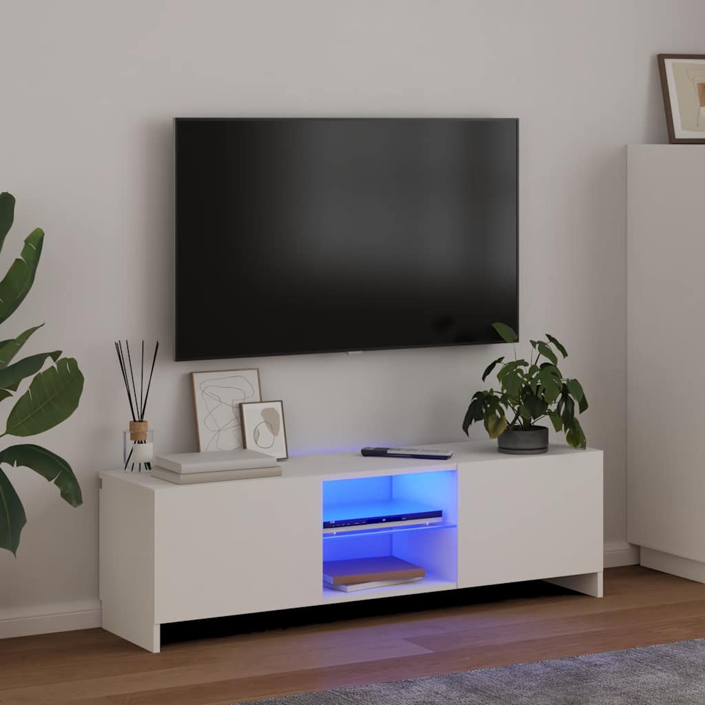 TV spintelė su LED apšvietimu, baltos spalvos, 120x30x36cm