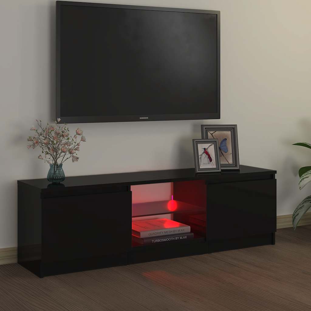 TV spintelė su LED apšvietimu, juodos spalvos, 120x30x36cm