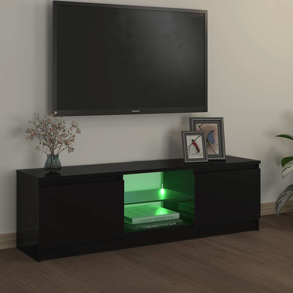 TV spintelė su LED apšvietimu, juodos spalvos, 120x30x36cm