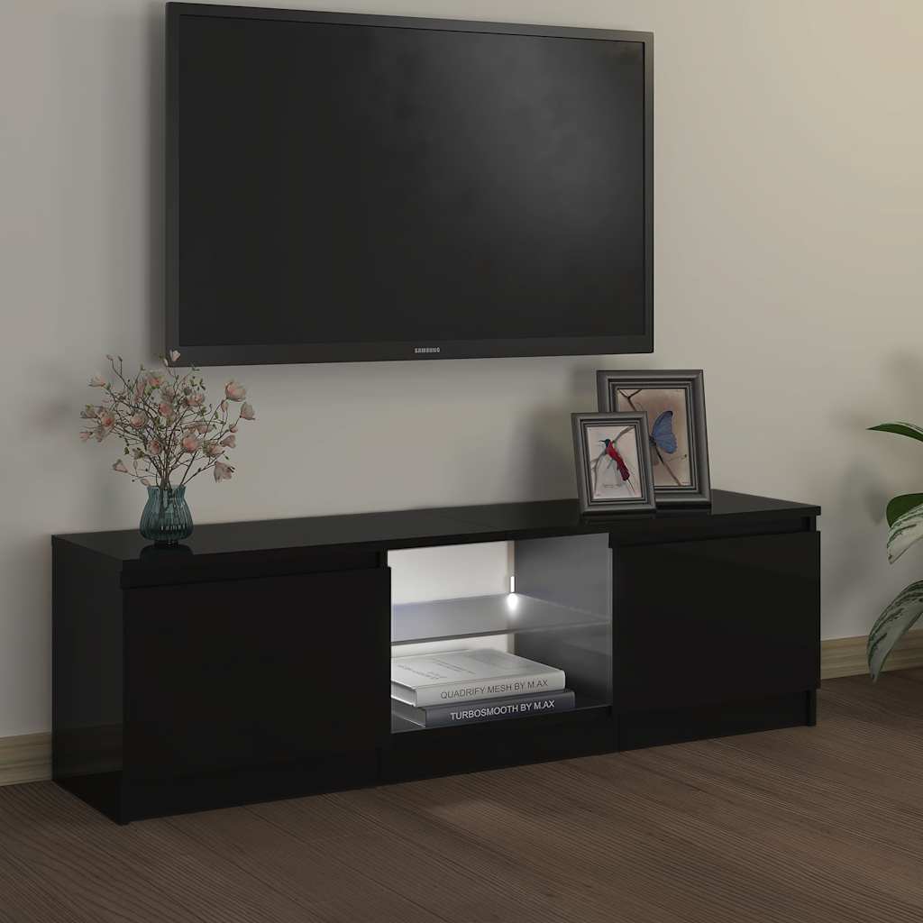 TV spintelė su LED apšvietimu, juodos spalvos, 120x30x36cm
