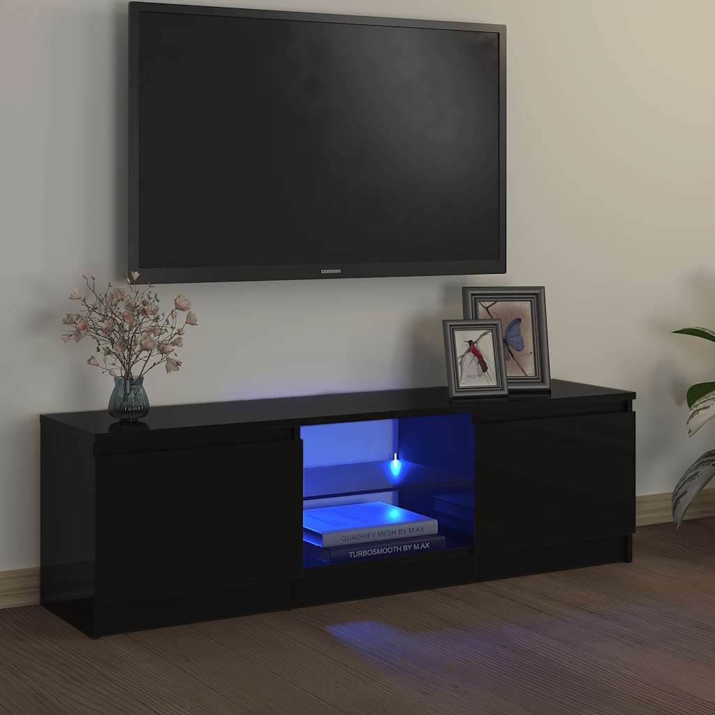 TV spintelė su LED apšvietimu, juodos spalvos, 120x30x36cm