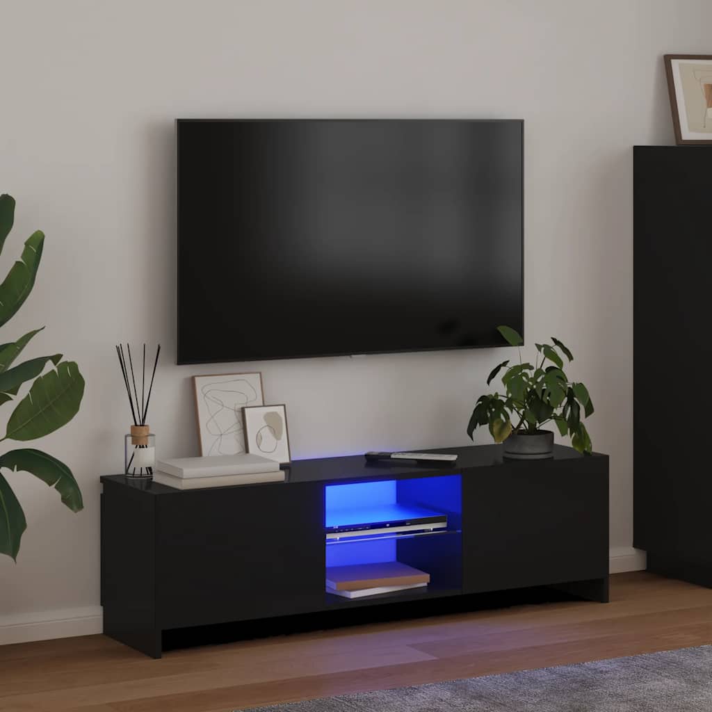 TV spintelė su LED apšvietimu, juodos spalvos, 120x30x36cm