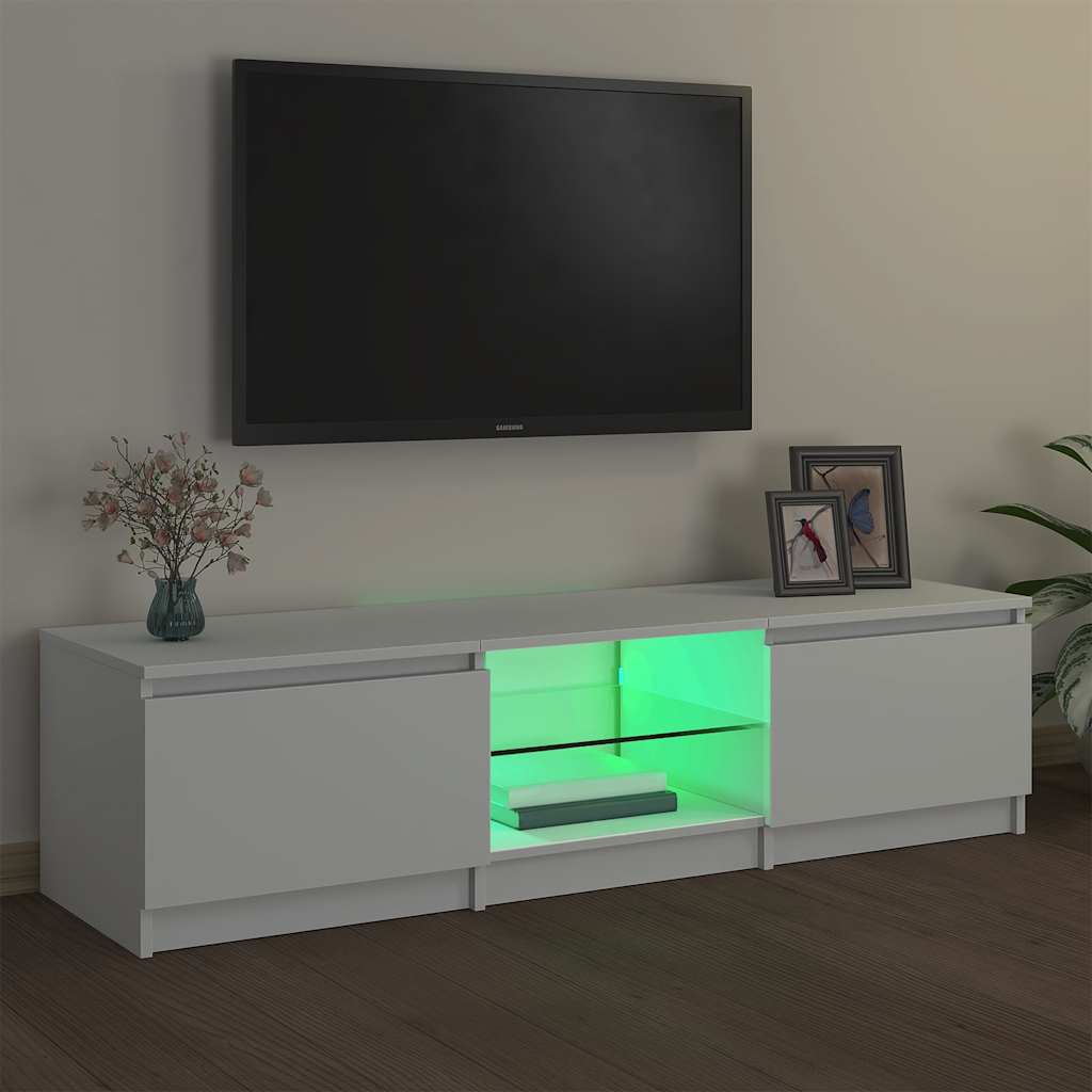 Televizoriaus spintelė su LED apšvietimu, balta, 140x40x36cm