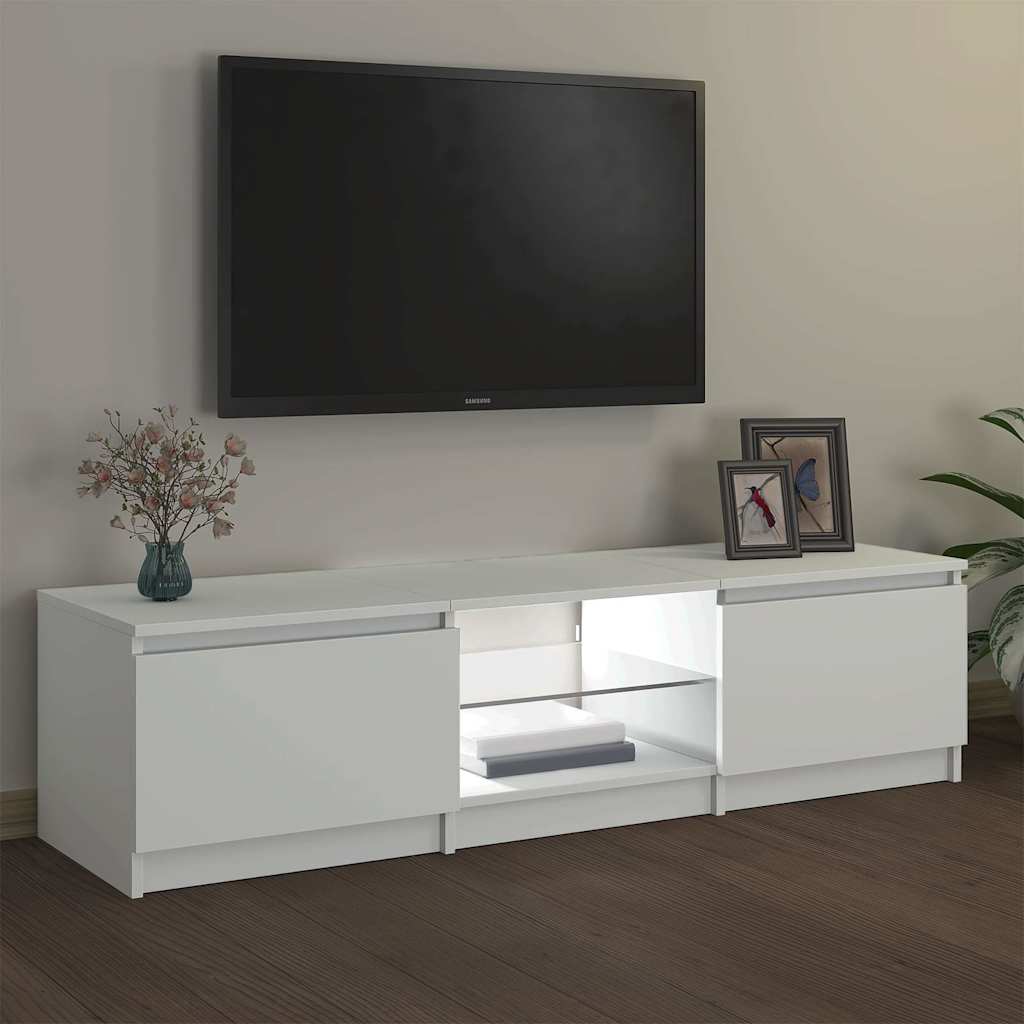 Televizoriaus spintelė su LED apšvietimu, balta, 140x40x36cm