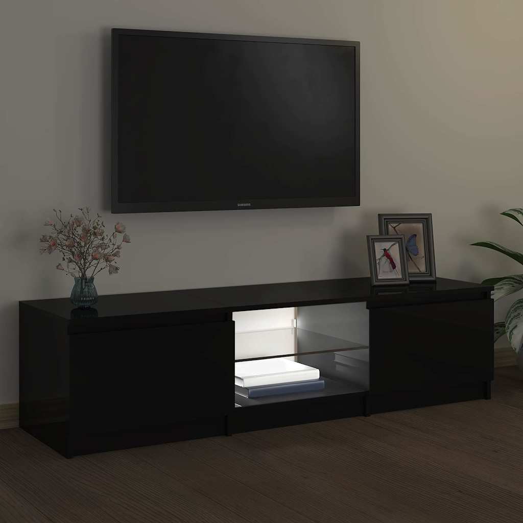 Televizoriaus spintelė su LED apšvietimu, juoda, 140x40x36cm