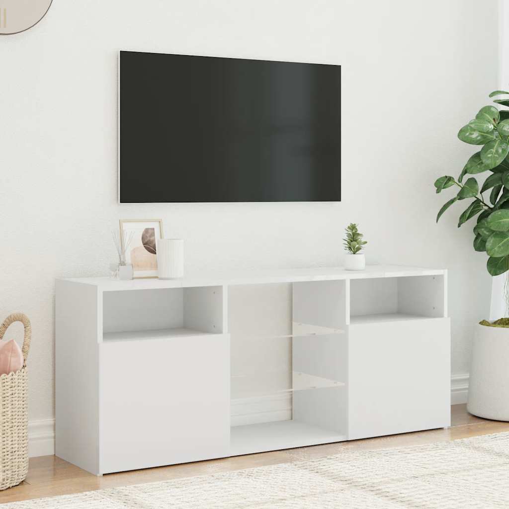 Televizoriaus spintelė su LED apšvietimu, balta, 120x30x50cm