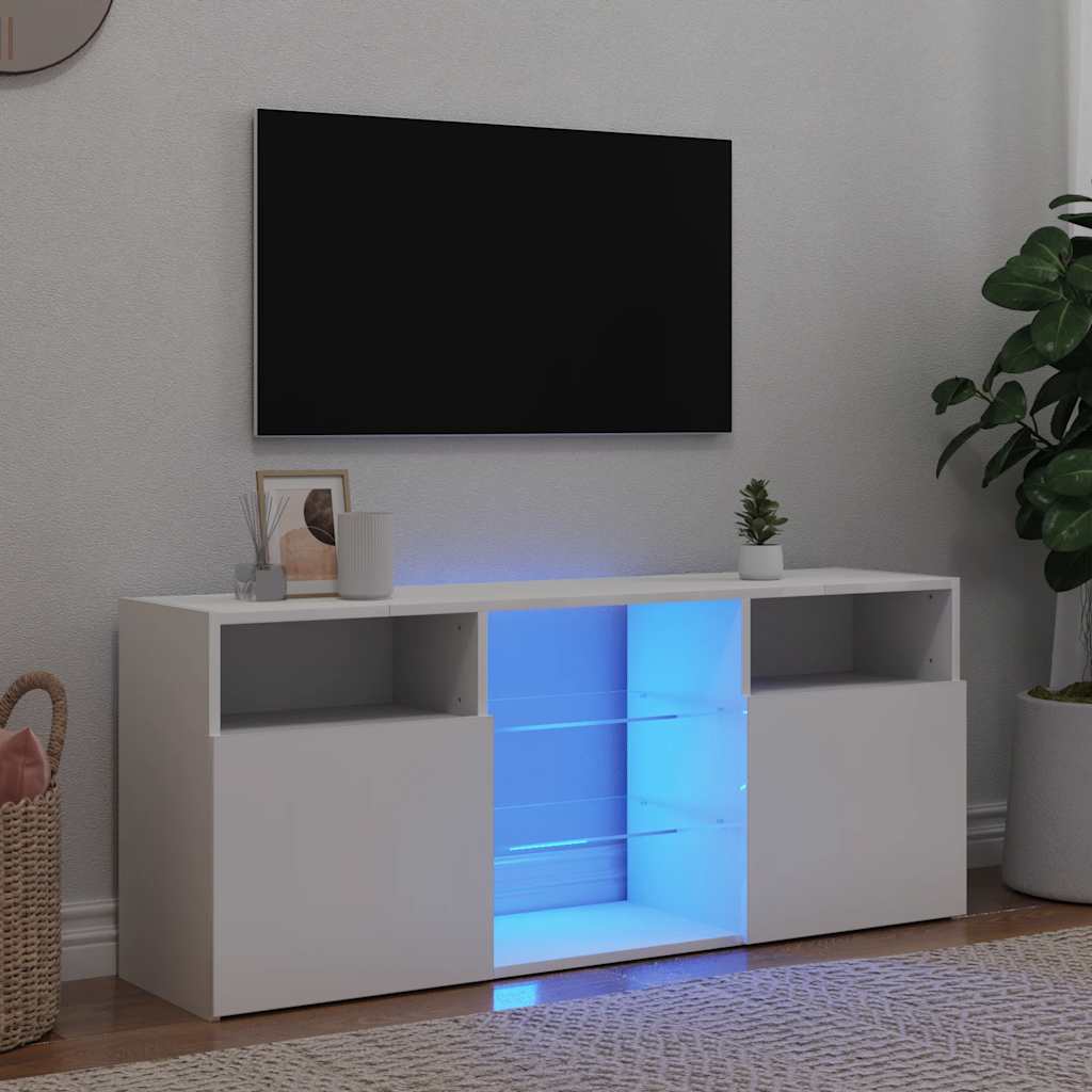 Televizoriaus spintelė su LED apšvietimu, balta, 120x30x50cm