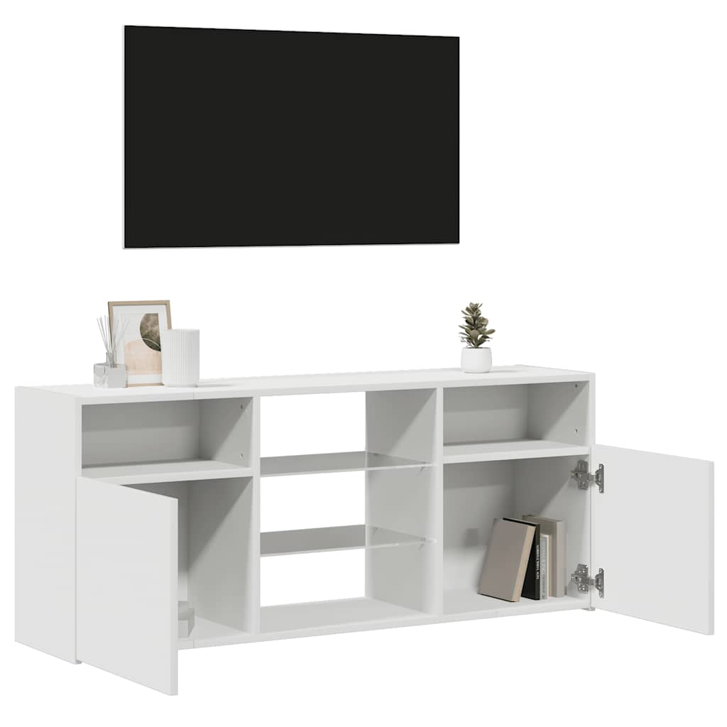 Televizoriaus spintelė su LED apšvietimu, balta, 120x30x50cm