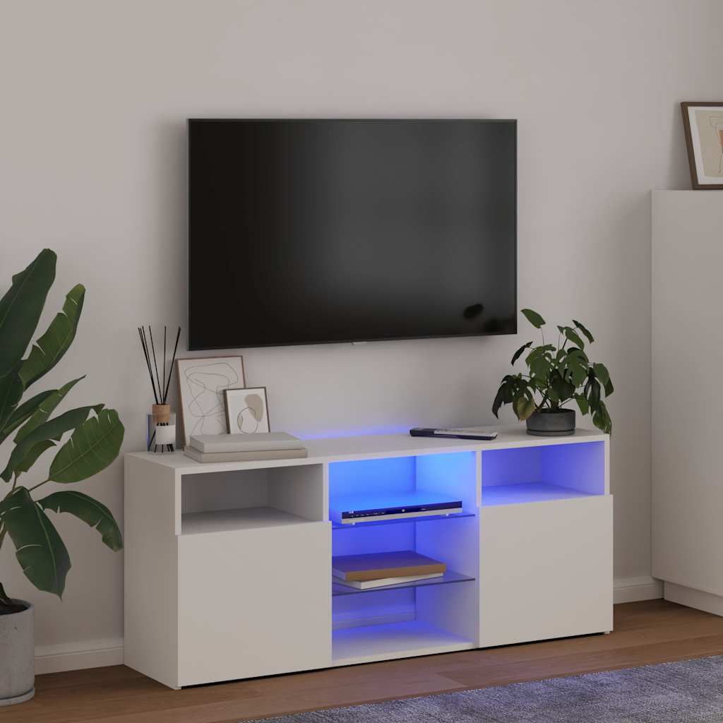 Televizoriaus spintelė su LED apšvietimu, balta, 120x30x50cm