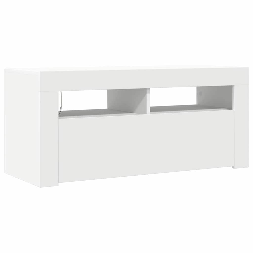 Televizoriaus spintelė su LED apšvietimu, balta, 90x35x40cm