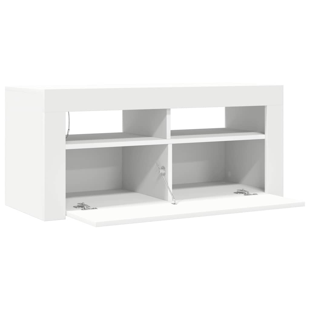 Televizoriaus spintelė su LED apšvietimu, balta, 90x35x40cm