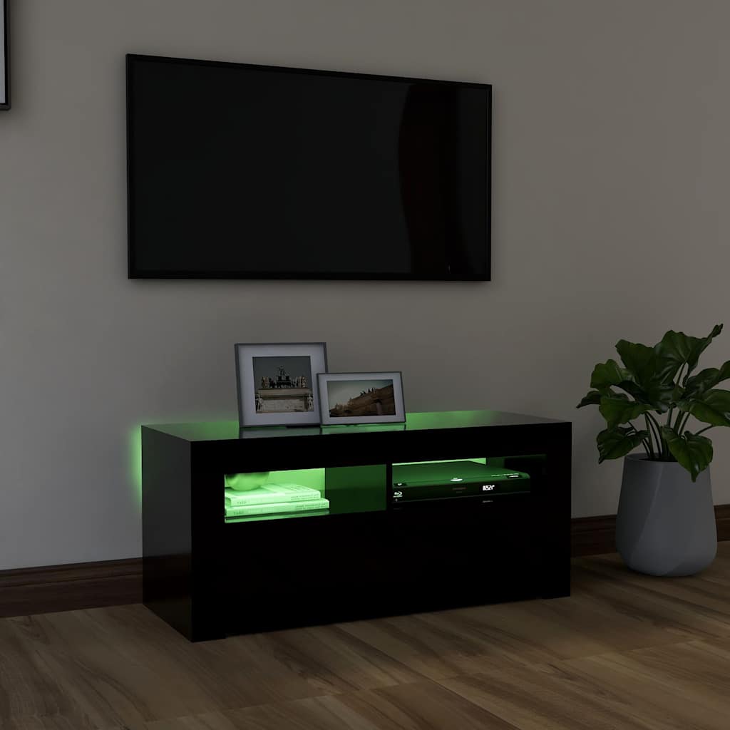 Televizoriaus spintelė su LED apšvietimu, juoda, 90x35x40cm