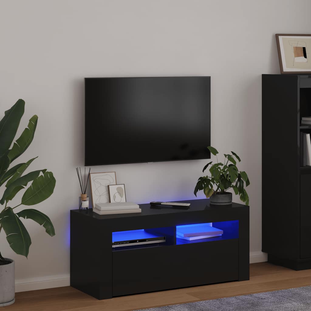 Televizoriaus spintelė su LED apšvietimu, juoda, 90x35x40cm