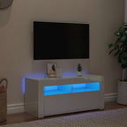 TV spintelė su LED apšvietimu, balta, 90x35x40cm, blizgi
