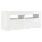 TV spintelė su LED apšvietimu, balta, 90x35x40cm, blizgi