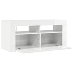 TV spintelė su LED apšvietimu, balta, 90x35x40cm, blizgi
