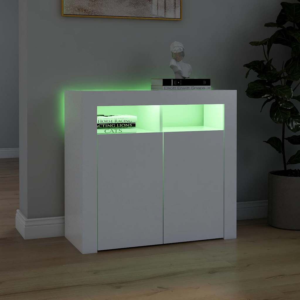 Šoninė spintelė su LED apšvietimu, baltos spalvos, 80x35x75cm