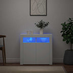 Šoninė spintelė su LED apšvietimu, baltos spalvos, 80x35x75cm