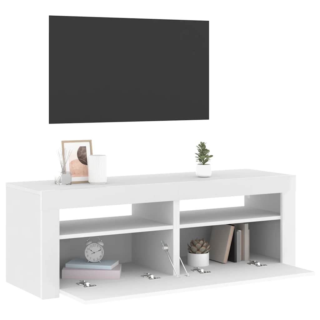 TV spintelė su LED apšvietimu, balta spalva, 120x35x40 cm