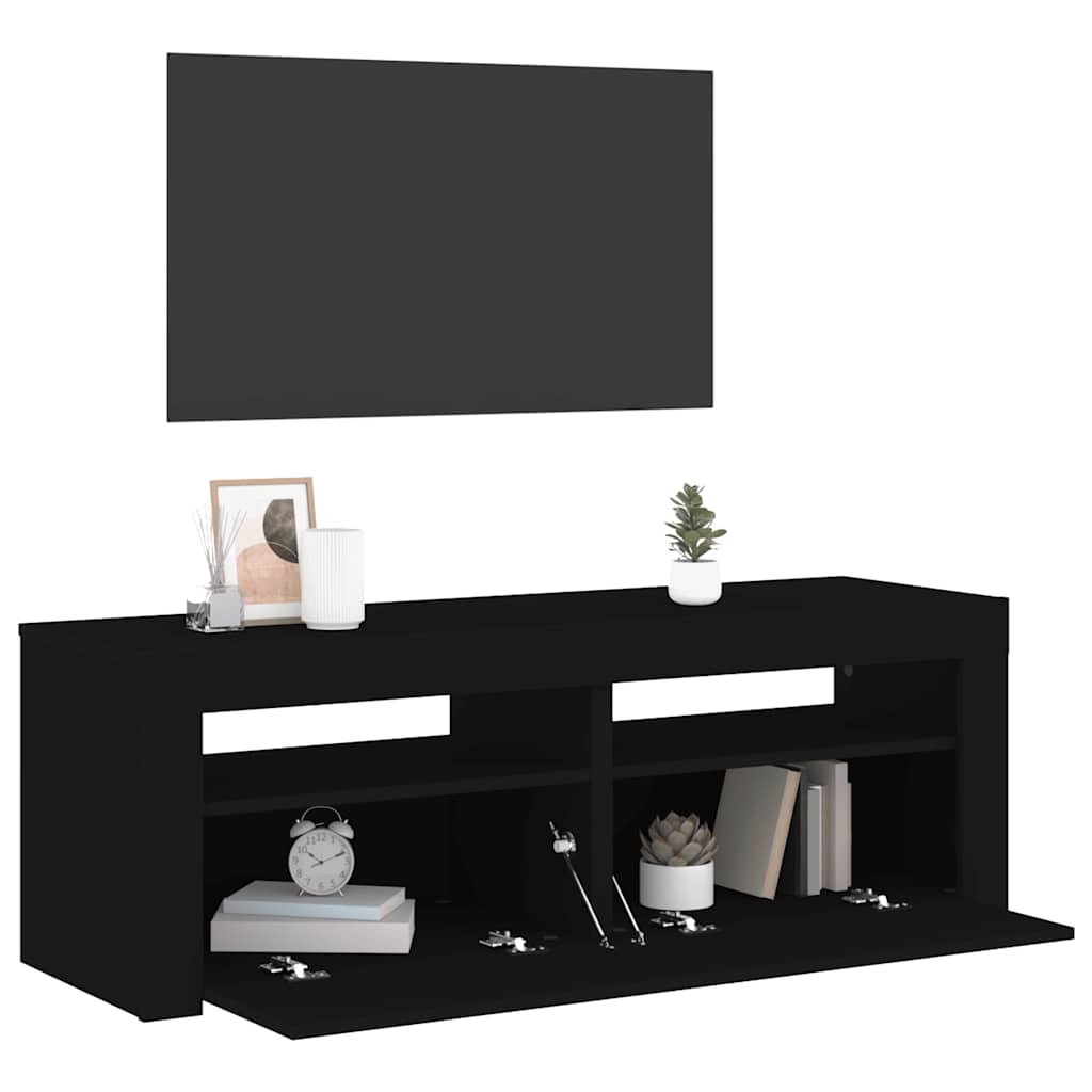 TV spintelė su LED apšvietimu, juodos spalvos, 120x35x40 cm