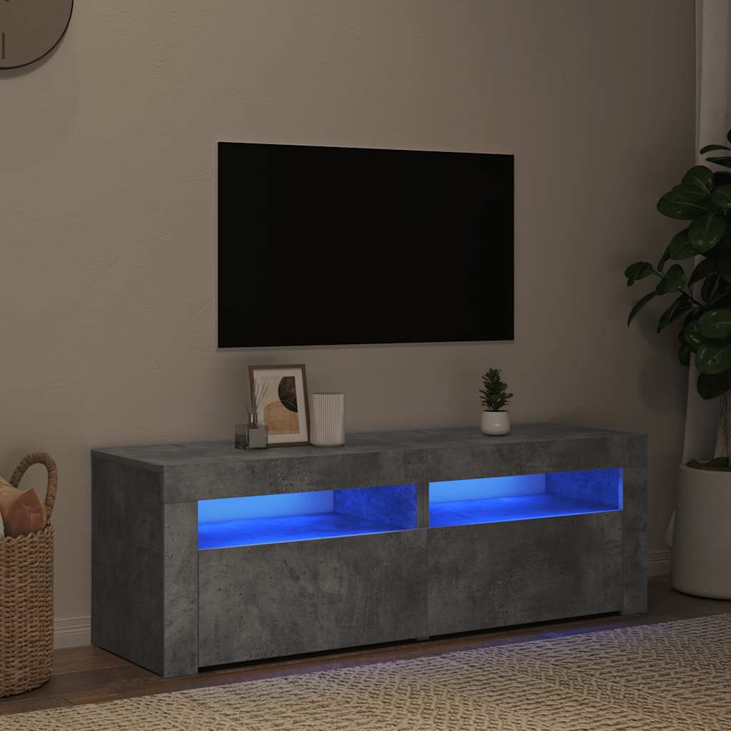 TV spintelė su LED apšvietimu, betono pilka, 120x35x40 cm