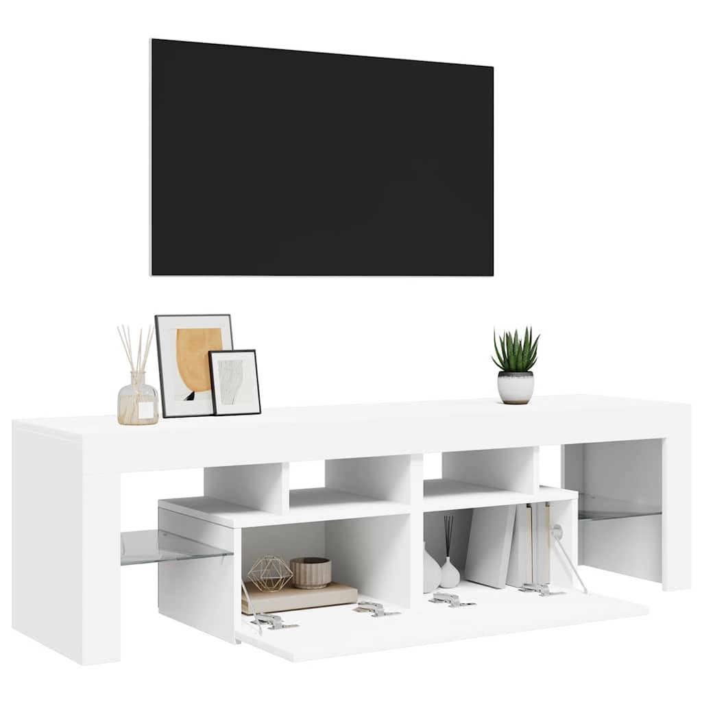Televizoriaus spintelė su LED apšvietimu, balta, 140x36,5x40cm