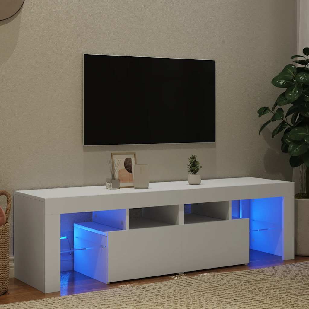 Televizoriaus spintelė su LED apšvietimu, balta, 140x36,5x40cm