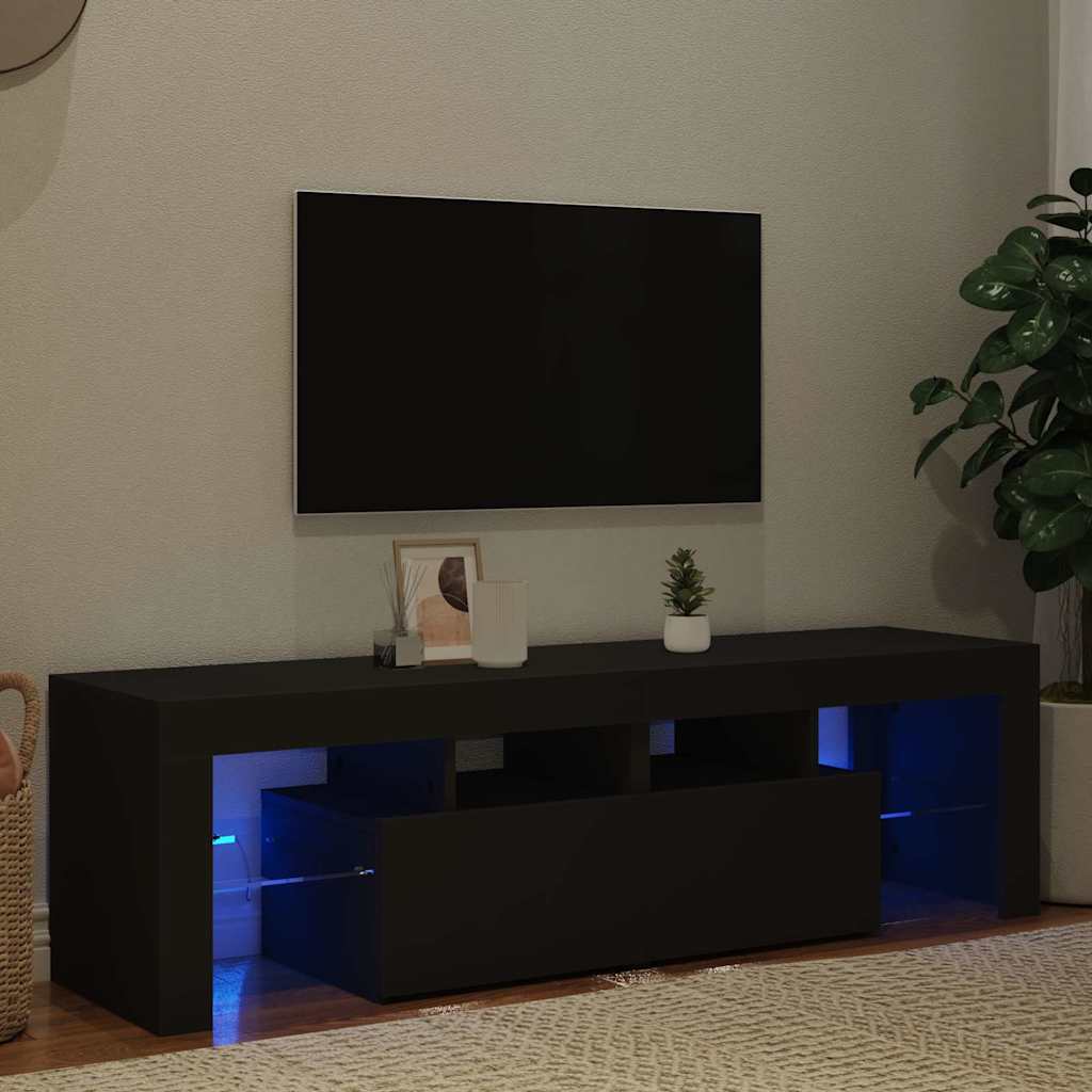 Televizoriaus spintelė su LED apšvietimu, juoda, 140x36,5x40cm