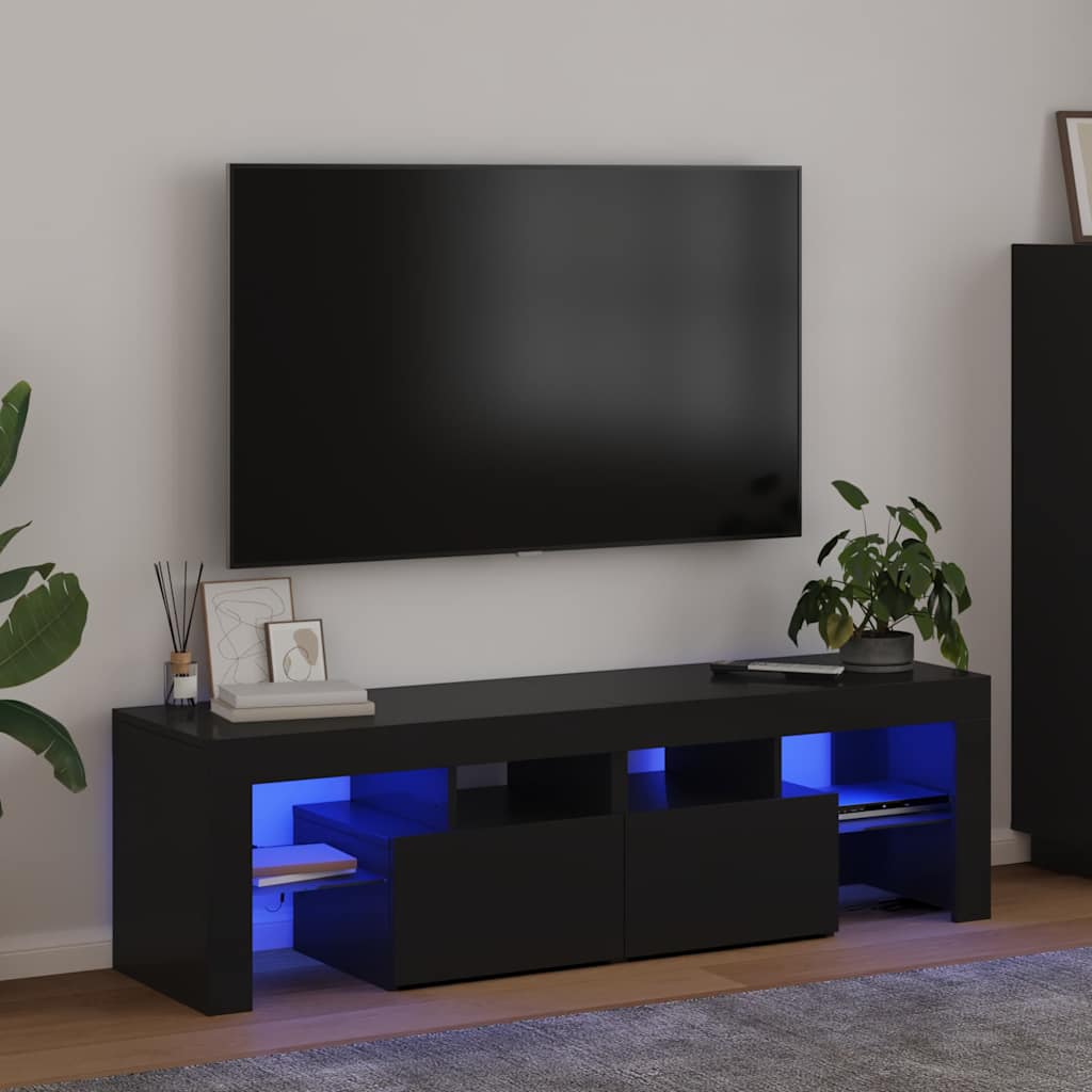 Televizoriaus spintelė su LED apšvietimu, juoda, 140x36,5x40cm
