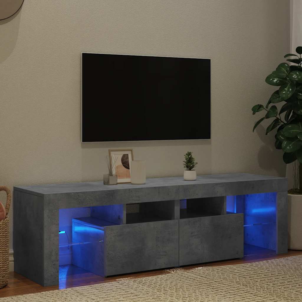 Televizoriaus spintelė su LED, betono pilka, 140x36,5x40cm