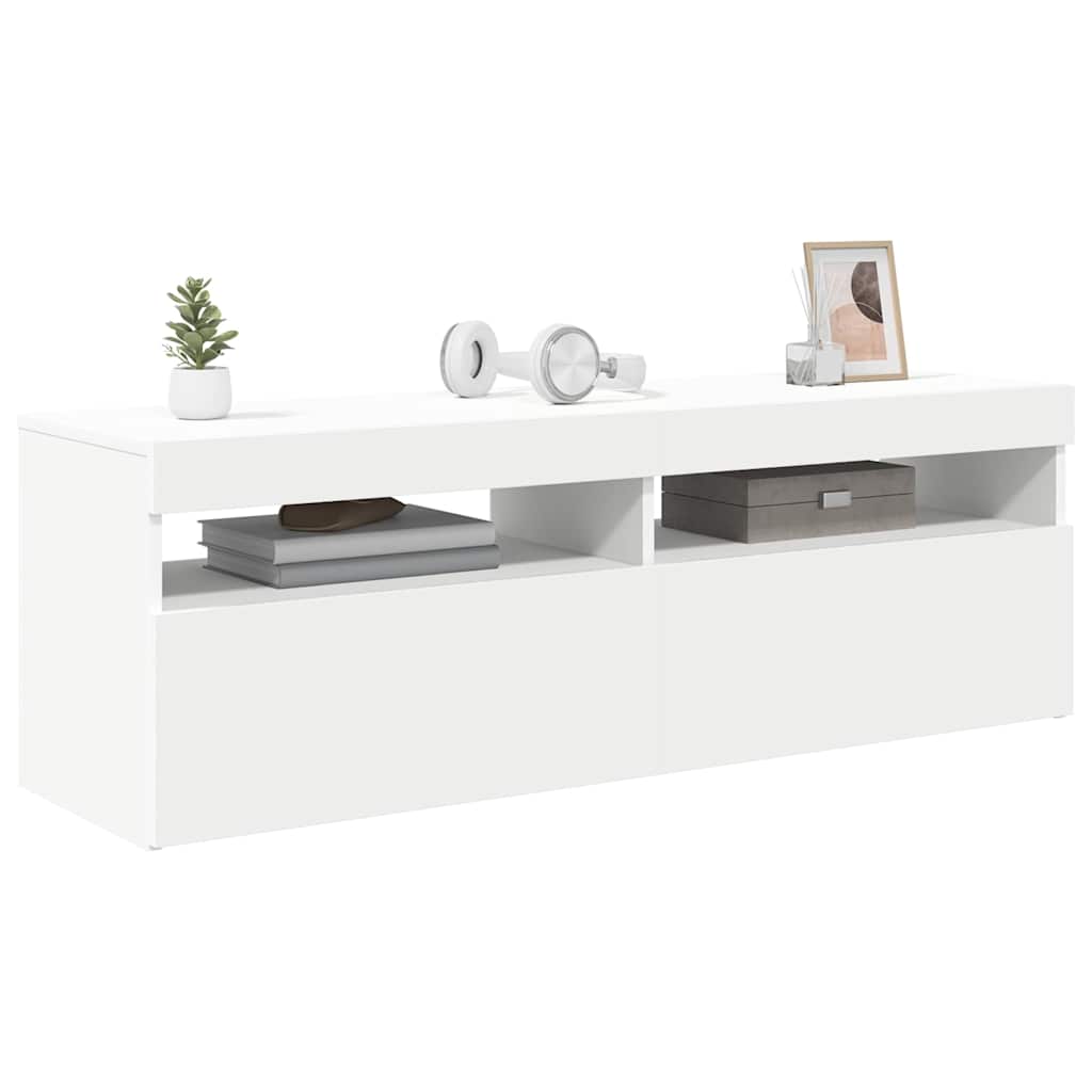 Televizoriaus spintelė su LED apšvietimu, balta, 120x35x40cm