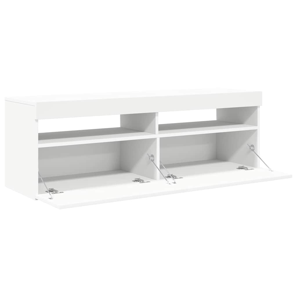 Televizoriaus spintelė su LED apšvietimu, balta, 120x35x40cm