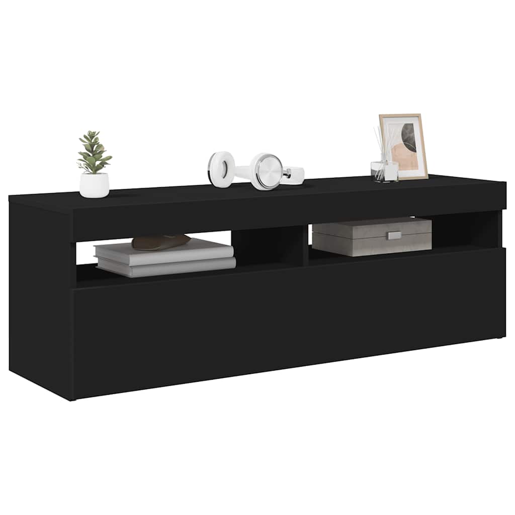 TV spintelė su LED apšvietimu, juoda, 120x35x40cm