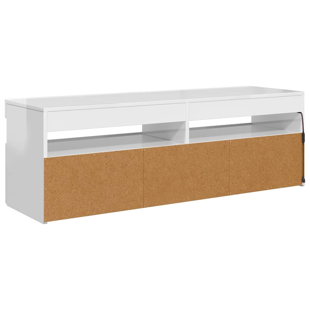 TV spintelė su LED apšvietimu, balta, 120x35x40cm, blizgi