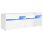 TV spintelė su LED apšvietimu, balta, 120x35x40cm, blizgi