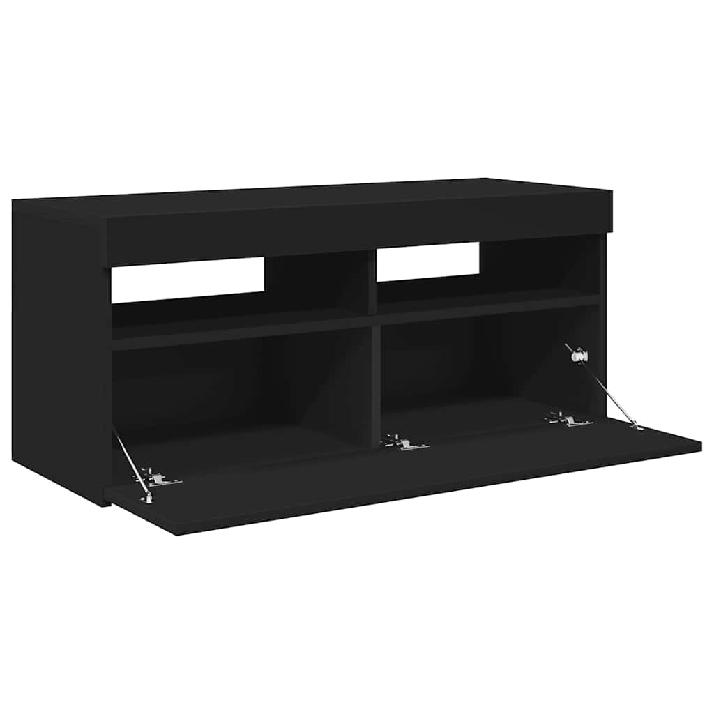 Televizoriaus spintelė su LED apšvietimu, juoda, 90x35x40cm