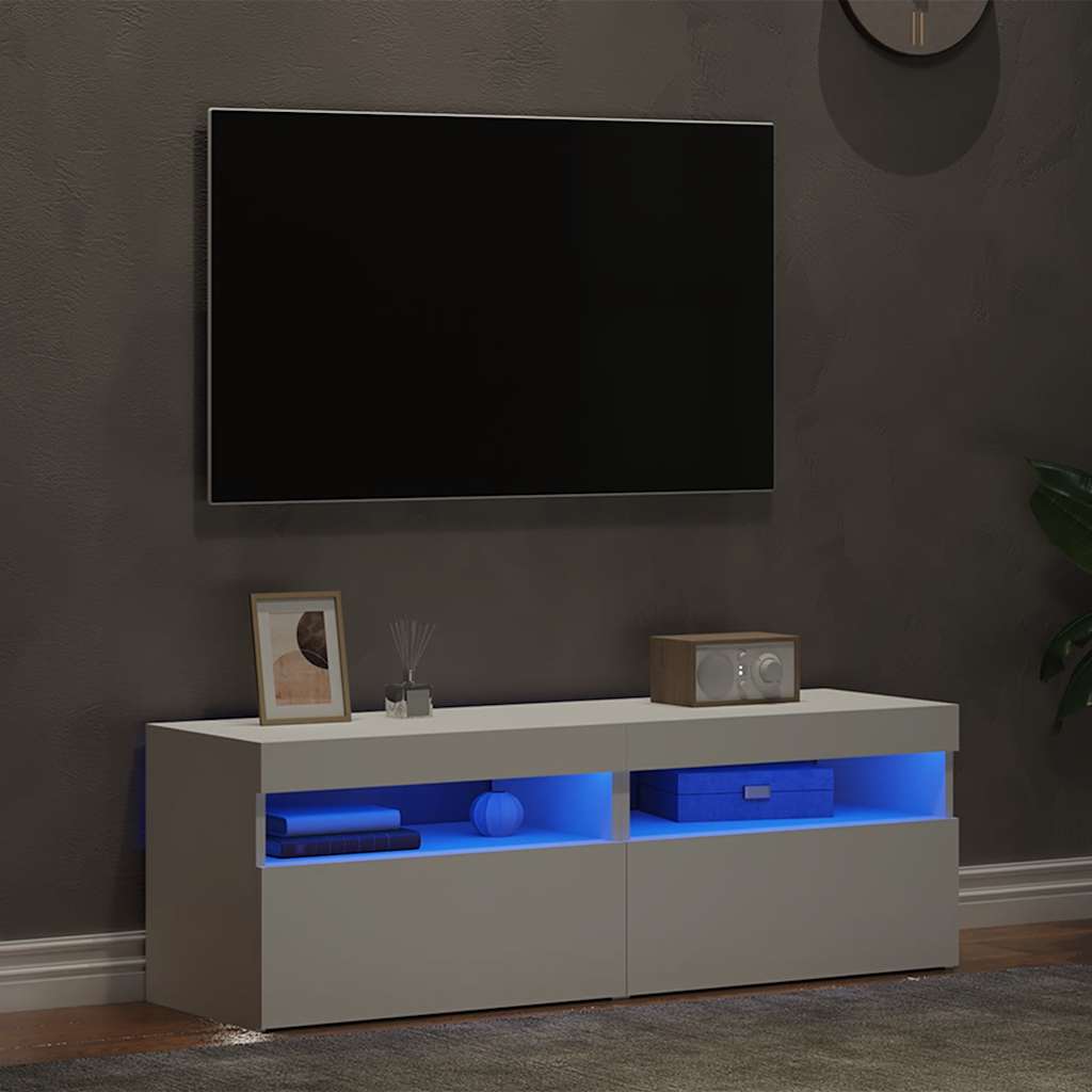 TV spintelės su LED apšvietimu, 2vnt., baltos, 60x35x40cm