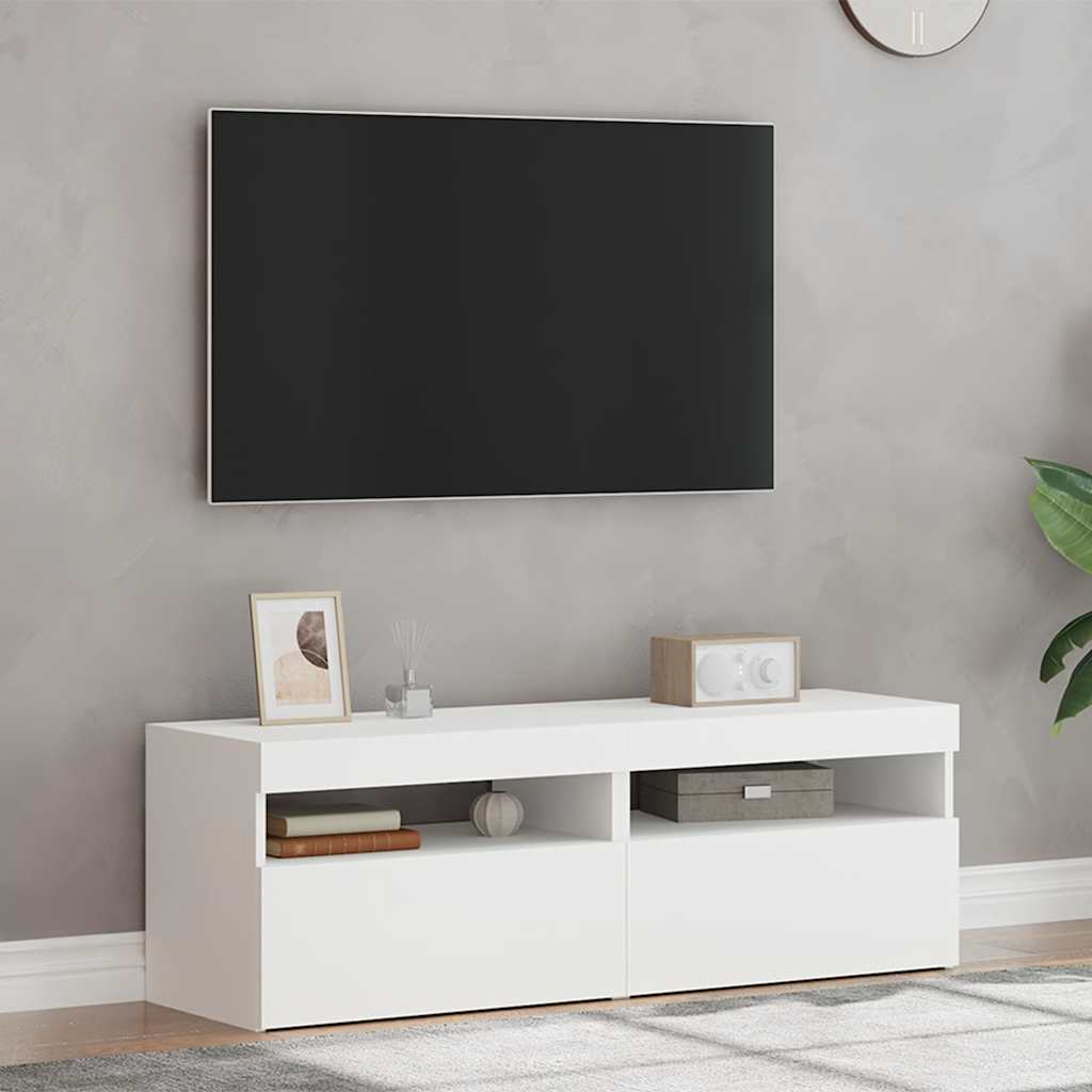 TV spintelės su LED apšvietimu, 2vnt., baltos, 60x35x40cm