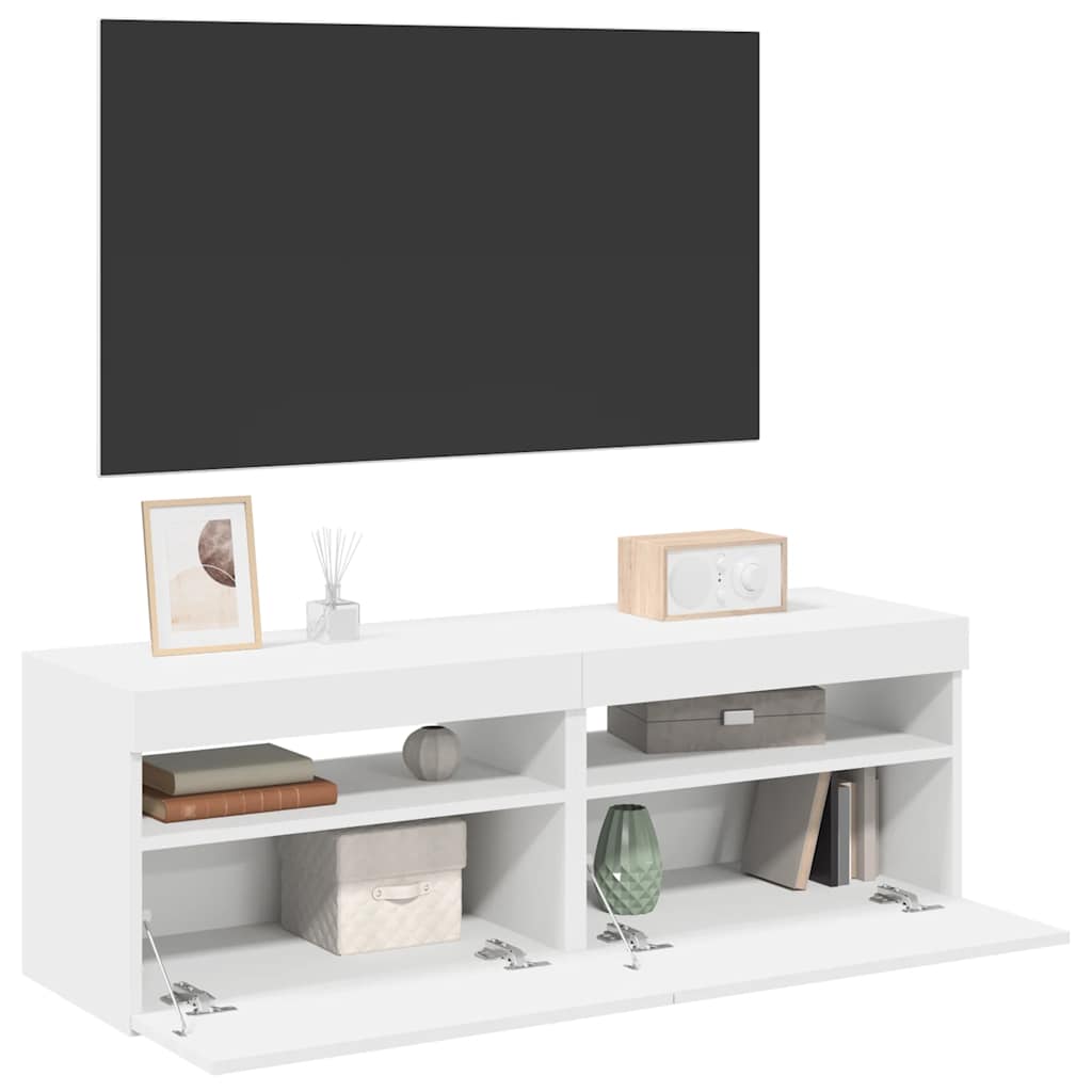 TV spintelės su LED apšvietimu, 2vnt., baltos, 60x35x40cm