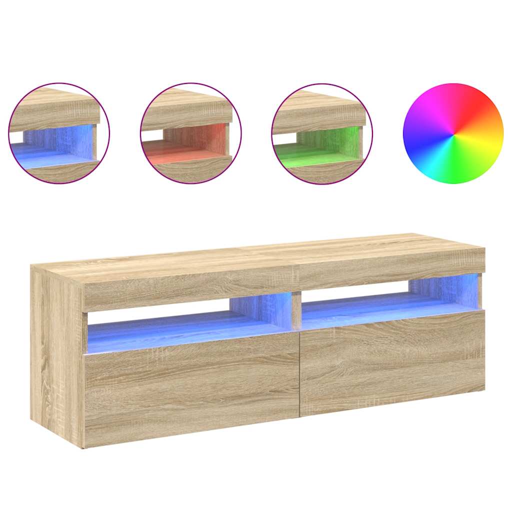 TV spintelės su LED apšvietimu, 2vnt., ąžuolo, 60x35x40cm